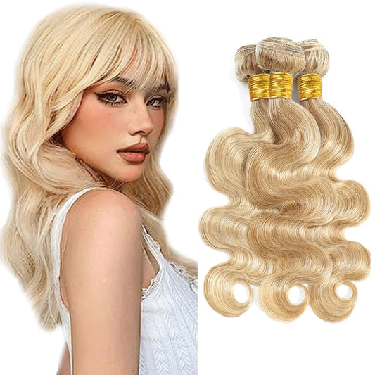 Honey Blonde Body Wave Bundles Human Hair P27/613 Bundles 8 10 12 Inch Two Tone Blonde Bundles Human Hair Brazilian Remy Hair for Black Women