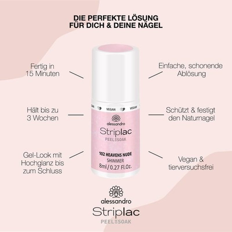 alessandro Striplac Peel or Soak Nail Polish -102 Heavens Nude for Women- 0.27 oz