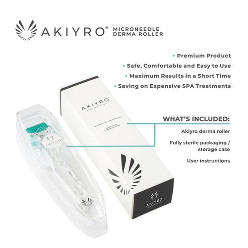 AKIYRO Derma Roller Titanium - 0.30mm Microderm Roller - Microneedle Roller with Case-Personal Use Microneedling Roller -192 Micro Needle Dermal Roller - At Home Microdermabrasion Face Roller (Green)