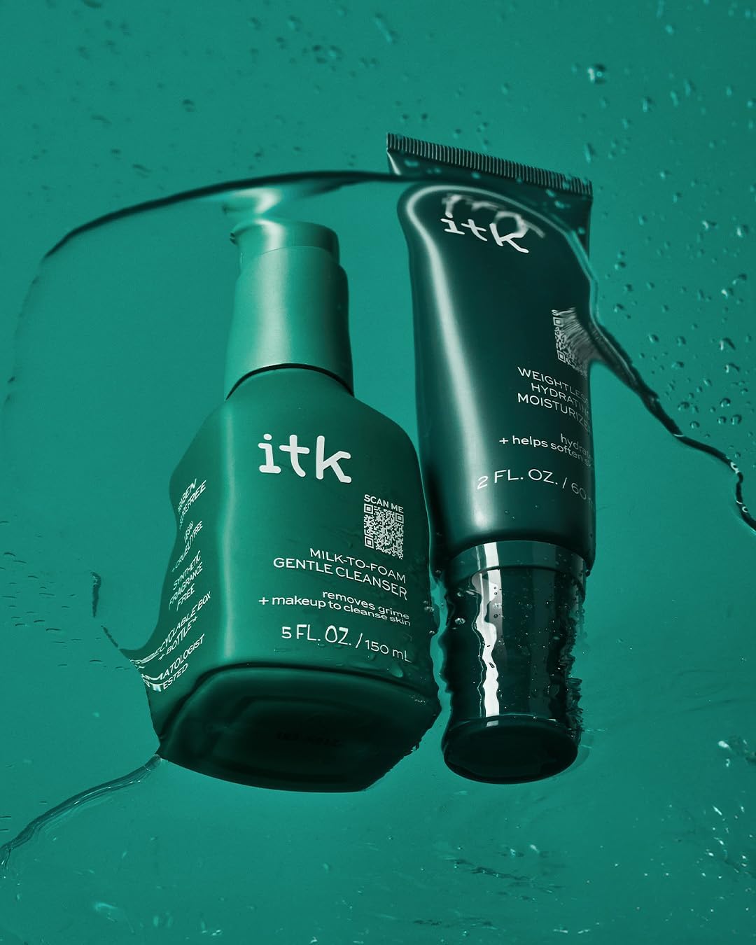 ITK Skincare Cleanser + Moisturizer Set - Milk-To-Foam Face Wash Cleanser + Weightless Hydrating Moisturizer for Smooth and Nourished Skin - Helps Remove Makeup + Hydrate Skin - Skincare Gift Set