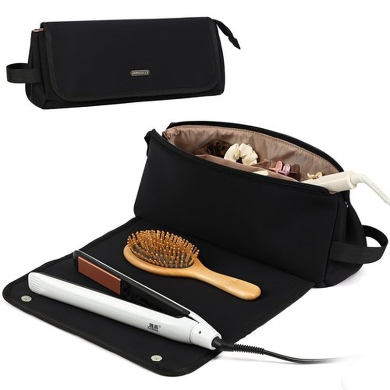 FINDCOZY Hair Tools Travel Bag, Hair Accessory Organizer with Heat Resistant Mat for Curling Iron, Hair Straighteners and Styling Tools, Travel Essentials for women, Black
