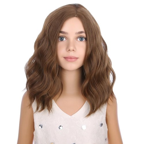 PATTNIUM Kids Chocolate Brown Wig Child Light Brown Wig Short Bob Wavy Cury Wig Girls Brown Hair Synthetic 12" Wigs with Wig Cap