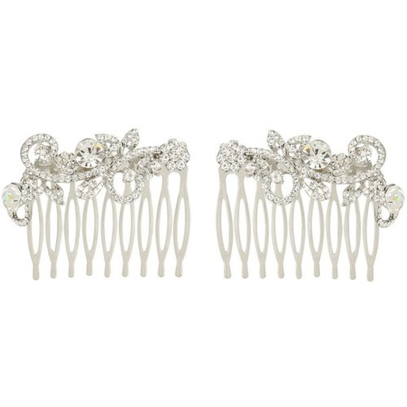 EVER FAITH Silver-Tone Austrian Crystal Wedding Floral Leaf Vine Hair Comb Set of 2 Clear
