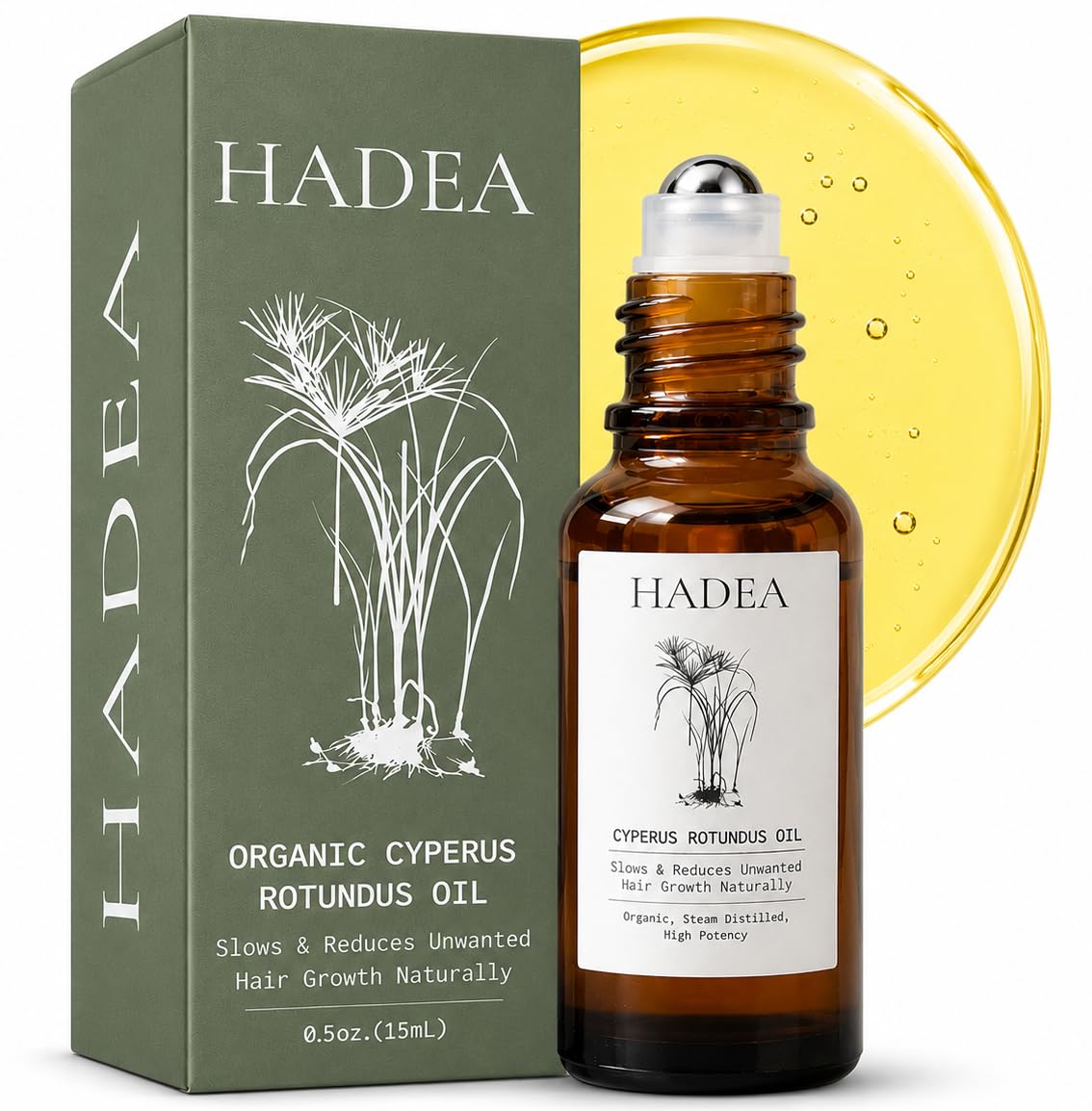 Cyperus Rotundus Oil to Reduce and Slow Down Unwanted Hair Growth, For PCOS, Hirsitusim, Any Unwanted Hair | Cypress Rotundus | Organic Cyprus Oil Travel Size Roll On (15 ml)