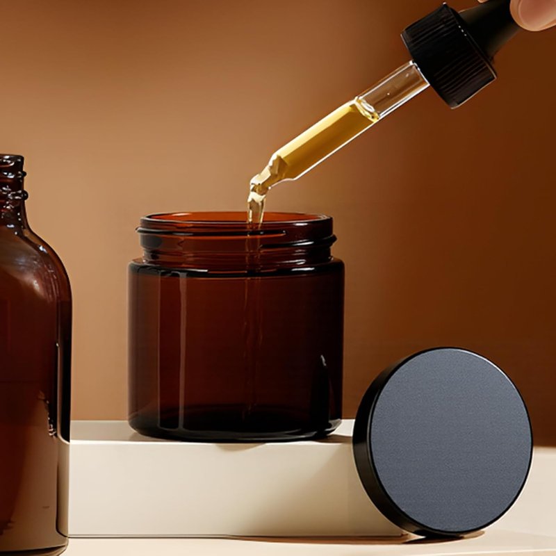 Amber Glass Jars - 2oz Round Airtight Cosmetic Containers | 40 Pack with Black Lids for Lotions & Powders