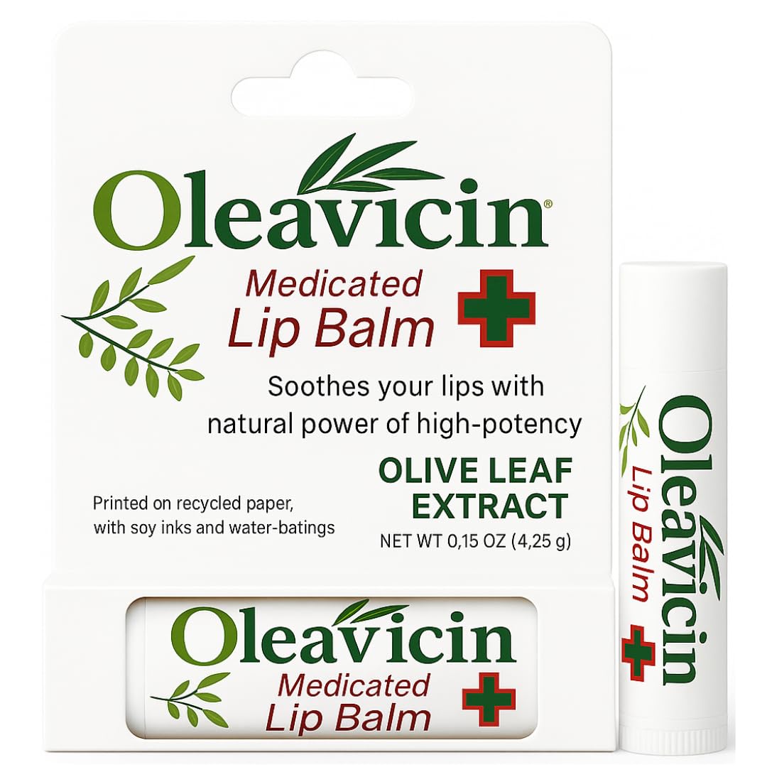 Oleavicin Natural Lip Balm with Organic Olive Leaf Extract - Dry, Chapped Lip Relief & Repair - Patented Moisturizing Formula - Soothing & Hydrating Lip Care for Cracked Lips