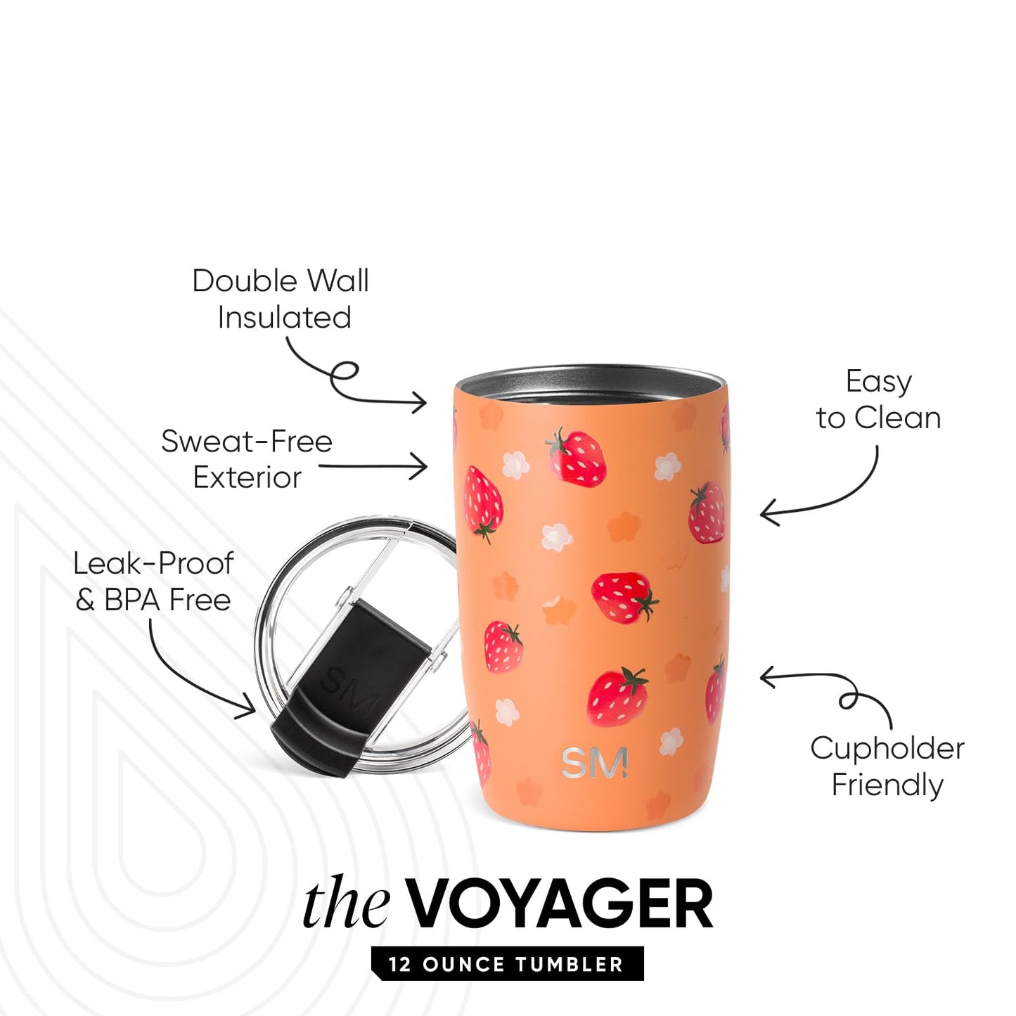 Simple Modern Voyager Tumbler with Flip Lid | Travel Coffee Mug | Insulated Stainless Steel Cold Brew Iced or Hot Coffee Cup | Gifts for Women Men Her Him | 12oz, Strawberry Fields