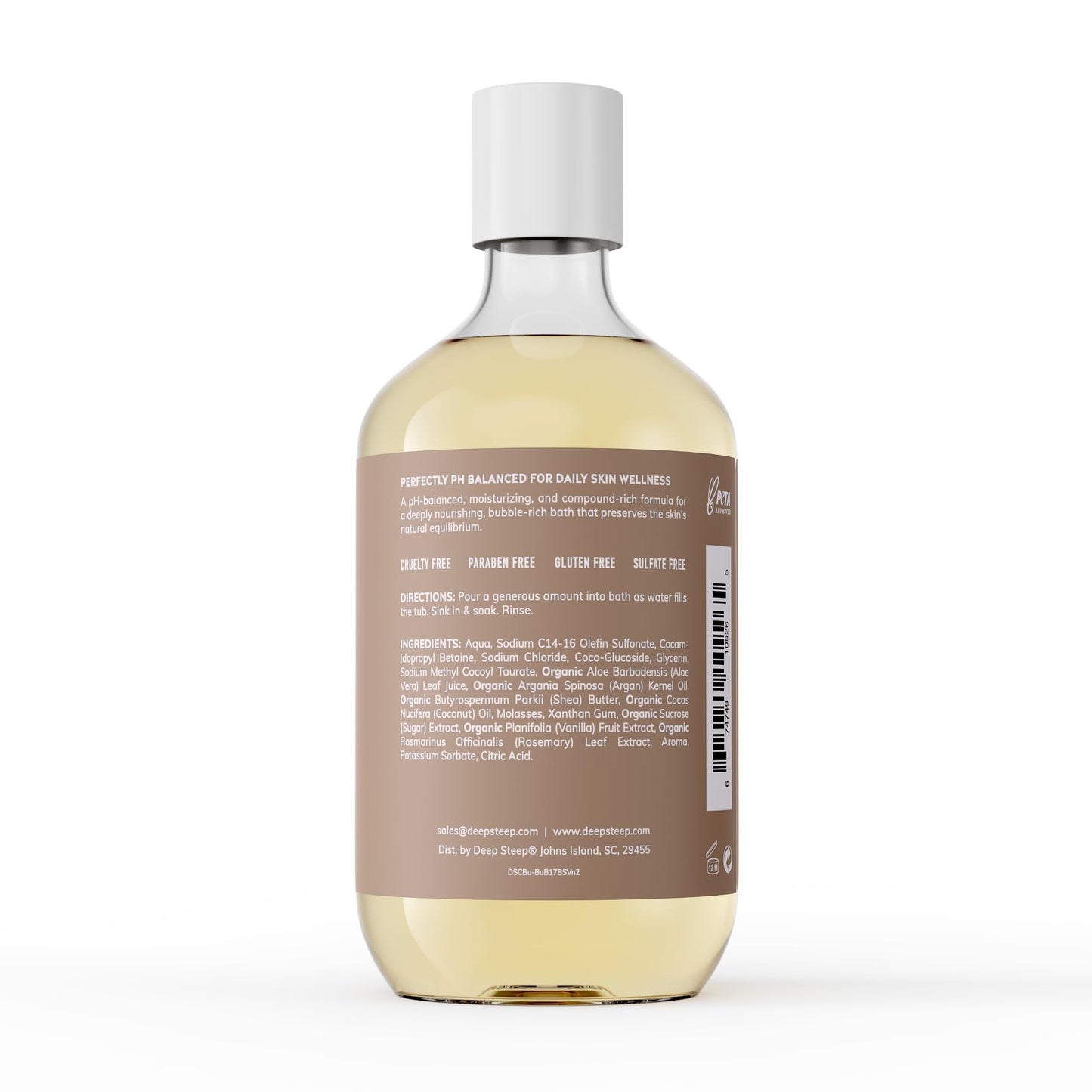 Deep Steep Brown Sugar Vanilla Bubble Bath for Women, Hypoallergenic, Clinically Tested, Clean Formula for Sensitive Skin, Sulfate-Free, 17 fl oz Bottle, Essential Bath Accessories