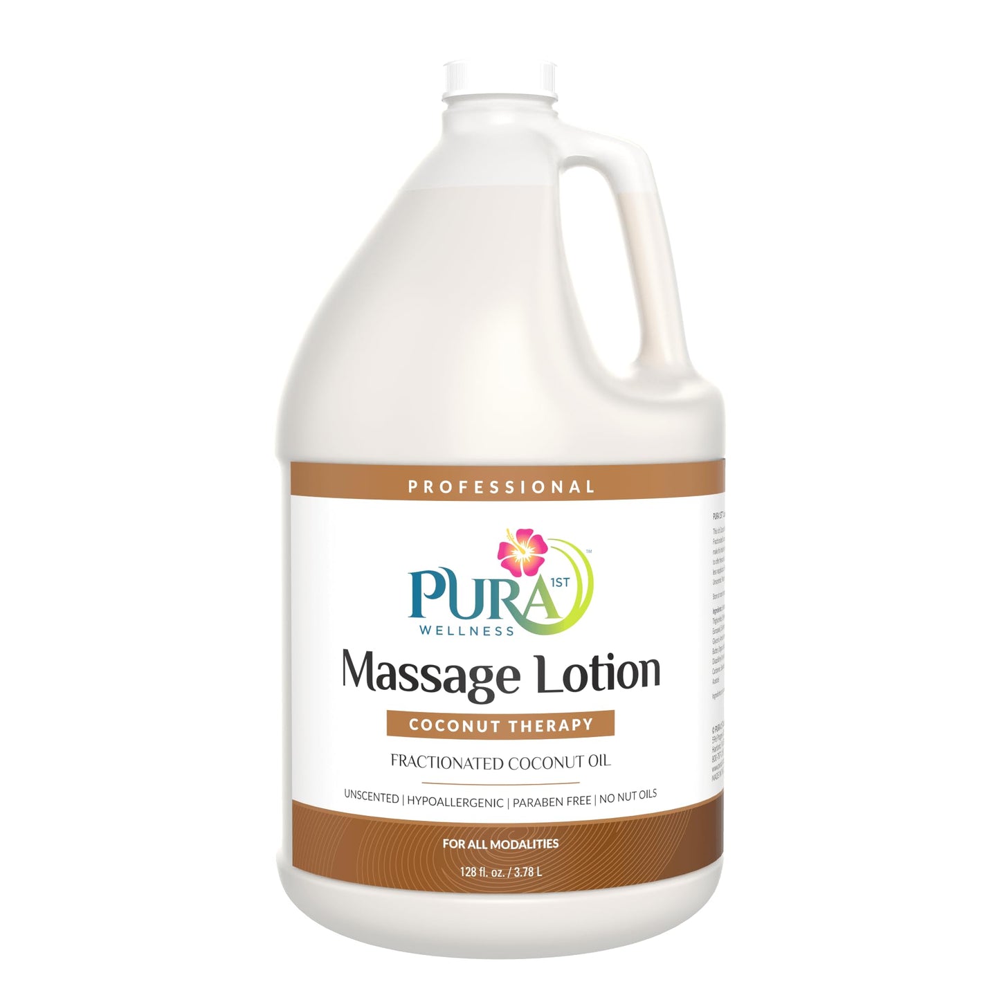 Pura 1st Coconut Therapy 1 Gallon Massage Lotion, Coconut Oil, Professional, Massage Therapy, Deep Tissue, Unscented, Natural Ingredients, Skin Hydrating, Moisturizing, Muscle Relief, for Bruising
