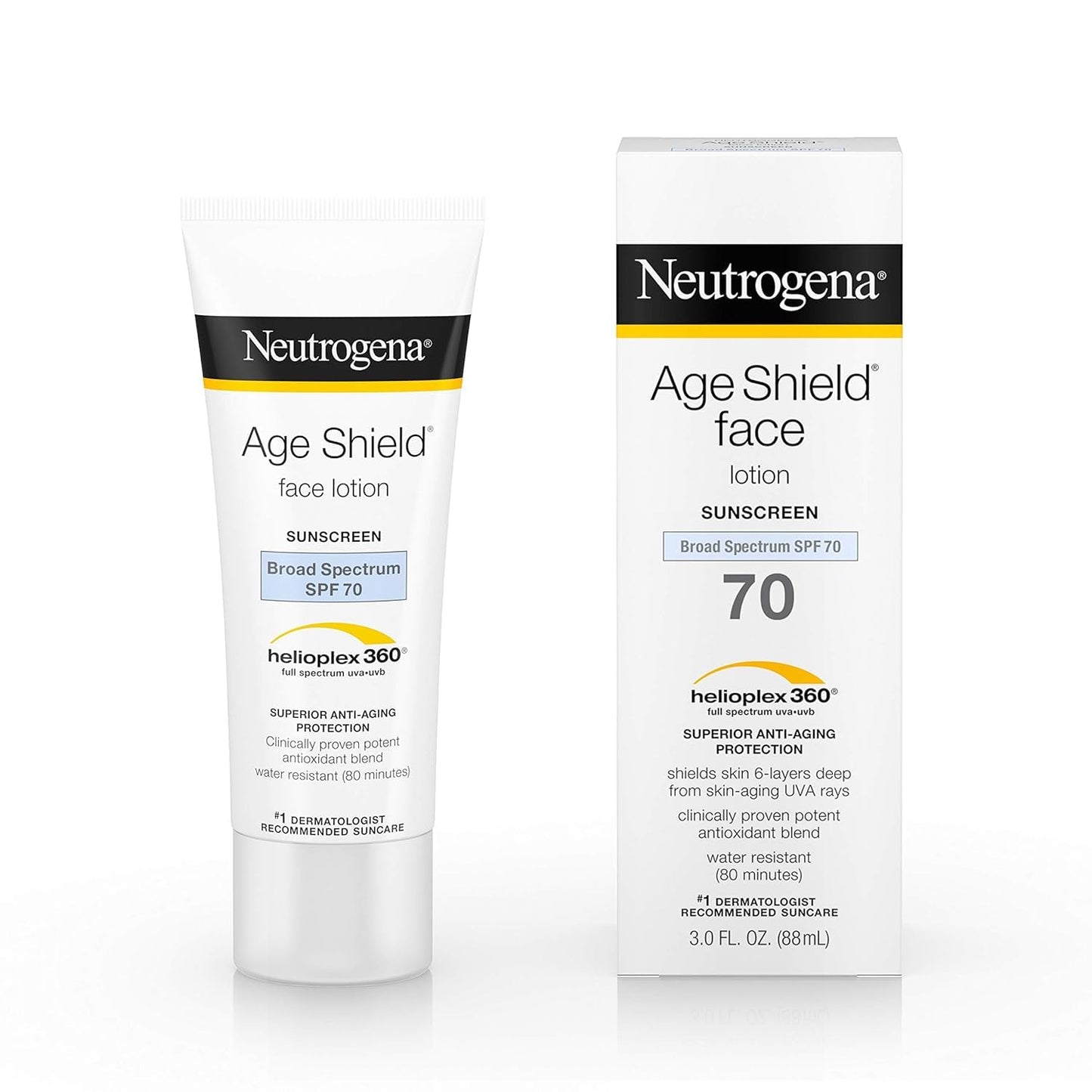 Neutrogena Age Shield Anti-Oxidant Face Lotion Sunscreen with Broad Spectrum SPF 70, Oil-Free & Non-Comedogenic Moisturizing Sunscreen to Prevent Signs of Aging, 3 fl. oz (Pack of 2)