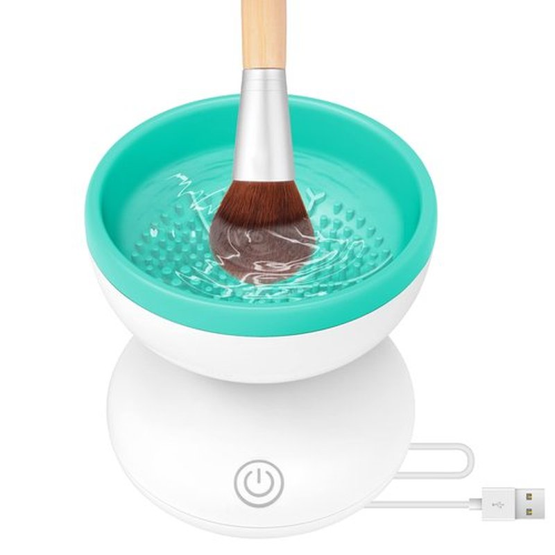 Electric Makeup Brush Cleaner Newest Design, Luxiv Wash Makeup Brush Cleaner Machine Fit for All Size Brushes Automatic Spinner Machine, Makeup Brush Beauty Blender Cleaner (White+grass green)