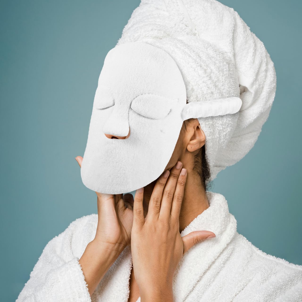 SAFIGLE Hot Cold Compress Face Towel Mask 9.05X9.05In Thickened Double-Layer Reusable Facial Steamer Towel with Secure Fit Rope for Skin Care Steam Therapy