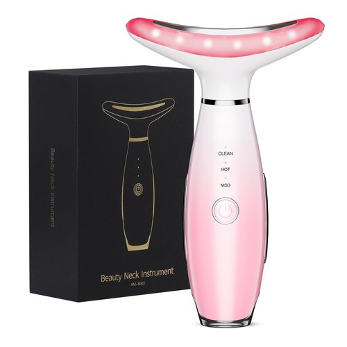 Neck Face Massager, 3-in-1 Facial Massager, Face Sculpting Tool with Vibration and Thermal (Pink)