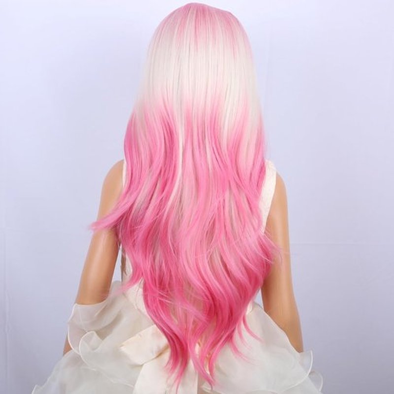 PATTNIUM Ombre Pink Wig Kids Child Wig Long Curly Wavy Lovely Pink Wig Blonde to Pink Wig Middle Part Girls Wig Heat Resistant Synthetic Hair Wig with Wig Cap