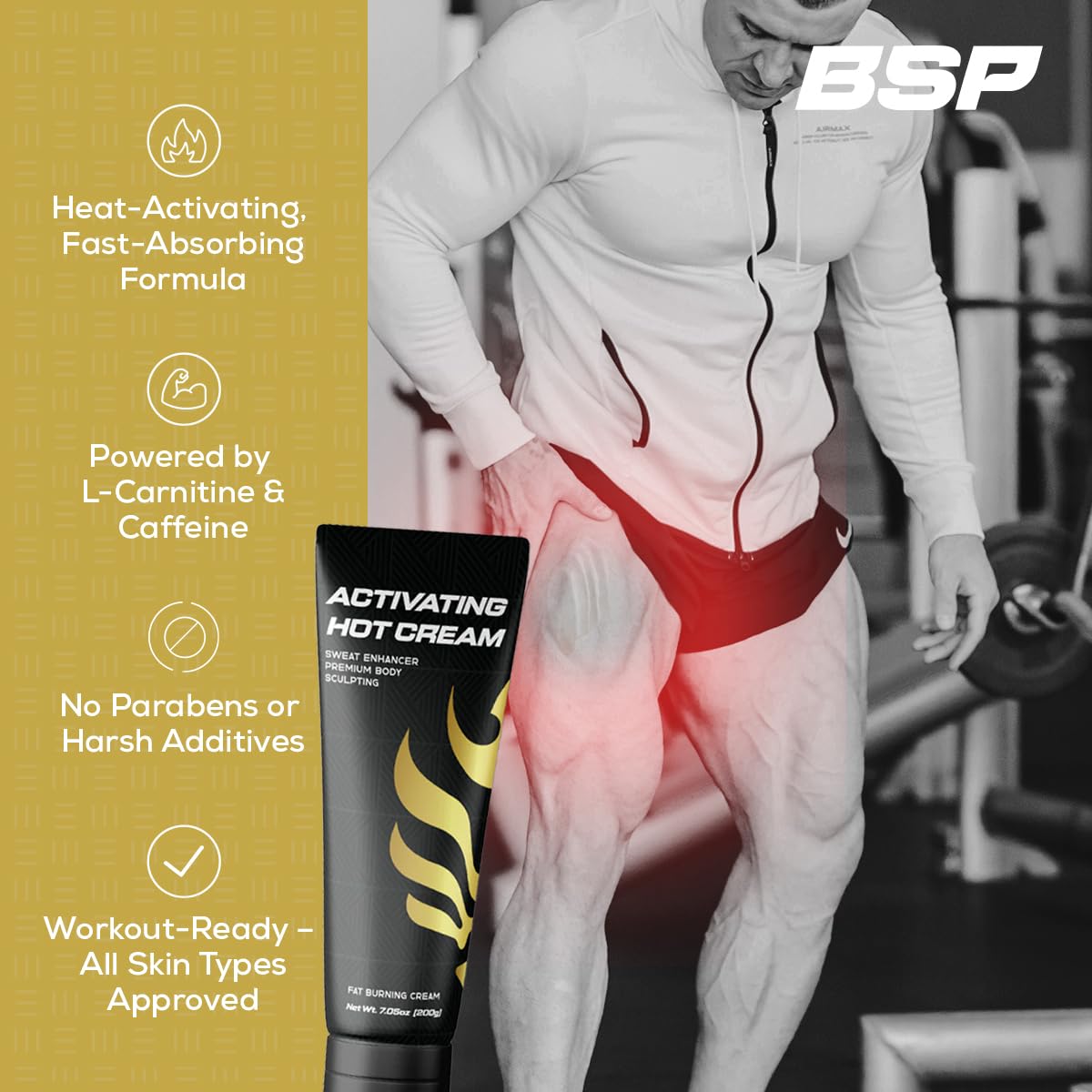 Benavidez Activating Hot Cream – Sweat Enhancer & Fat Burner Gel with L-Carnitine & Caffeine – Thermogenic Workout Cream for Belly, Waist & Thighs – Cellulite & Body Sculpting Support – 200g