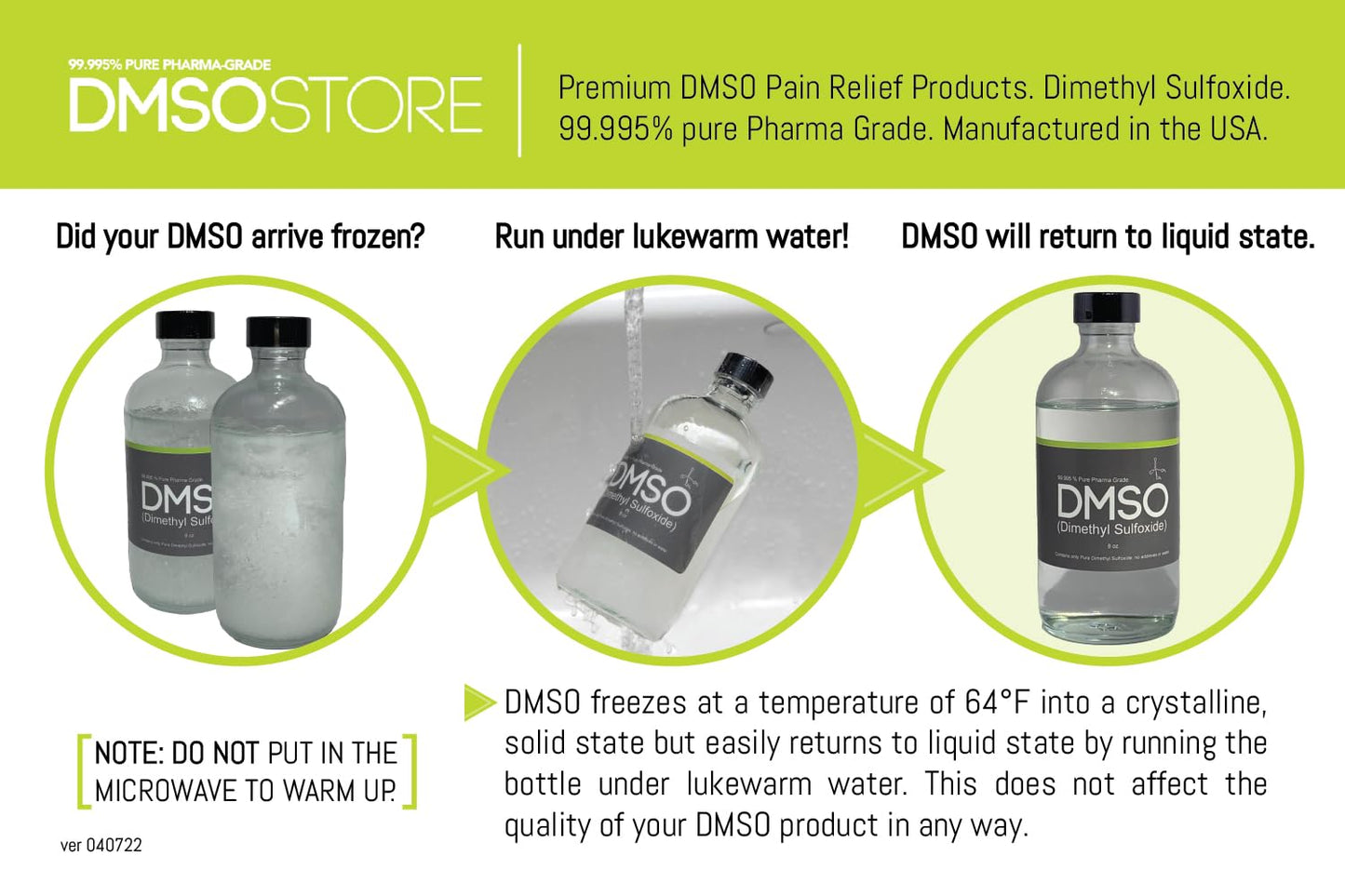 DMSO Liquid Pharmaceutial Grade 4 oz. (Dimethyl Sulfoxide) 99.995% Purity, Low Odor, Non-Diluted, Glass Bottle with Dropper