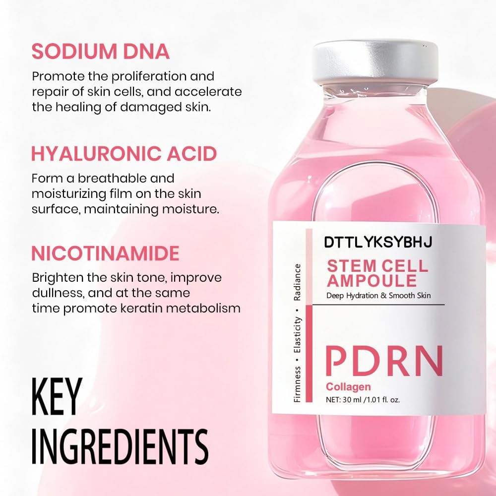 Pink Peptide Collagen Facial Ampoule Serum, Advanced Hydrating, Boosts Skin Elasticity & Radiant Glow, Plumps Skin & Reduces the Look of Fine Lines, Non-Greasy Gentle Formula 30ml/1.01 Fl Oz
