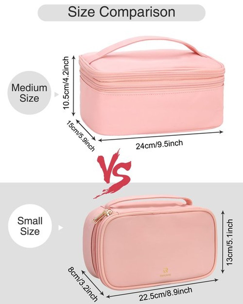 Relavel Pink Makeup Bag,Travel Makeup Organizer Bag, Large Capacity Cosmetic Bags For Women Makeup Brush Holder Storage Toiletry Organizer (Pink)