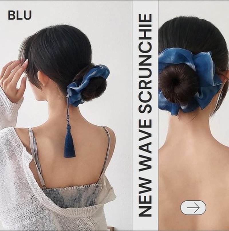 Generic WSF Korean Hair Scrunchies for Women | Hanbok ShuShu Scrunchies for Girls & Hair Ties (Wave Blue Scrunchie & Butterfly Trinket)