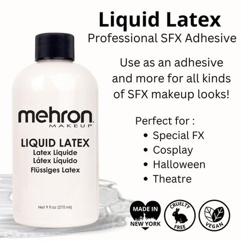 Mehron Makeup Liquid Latex | SFX Makeup | Halloween Latex Makeup | Latex Glue for Skin | Prosthetic Glue 9 fl oz (266 ml) (Clear Flesh)