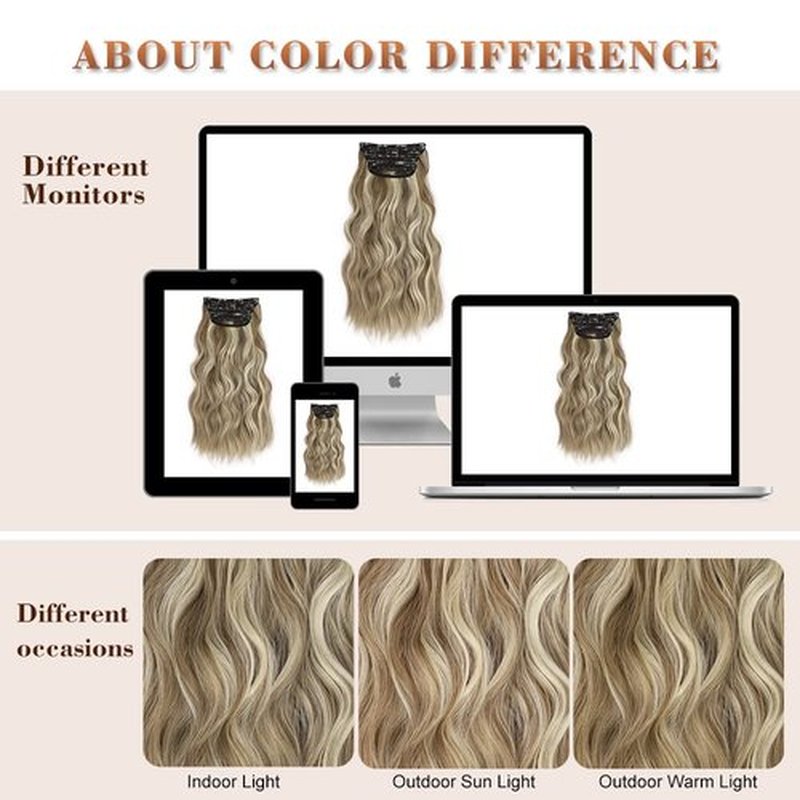 QGZ Clip in Long Wavy Hair Extensions Synthetic 4 PCS Thick Hairpieces for Women 20 Inch Long Fiber Hair Extension for Daily Party Use (Ash Brown Mix Blonde)