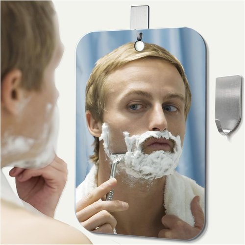 Shatterproof shower mirror fogless for shaving mirror (Medium, 8"x6") Small Wall Hanging Camp Vanity Mirror,Unbreakable Plexiglass Makeup travel camping mirrors,men fog free handheld,Outdoor Showers