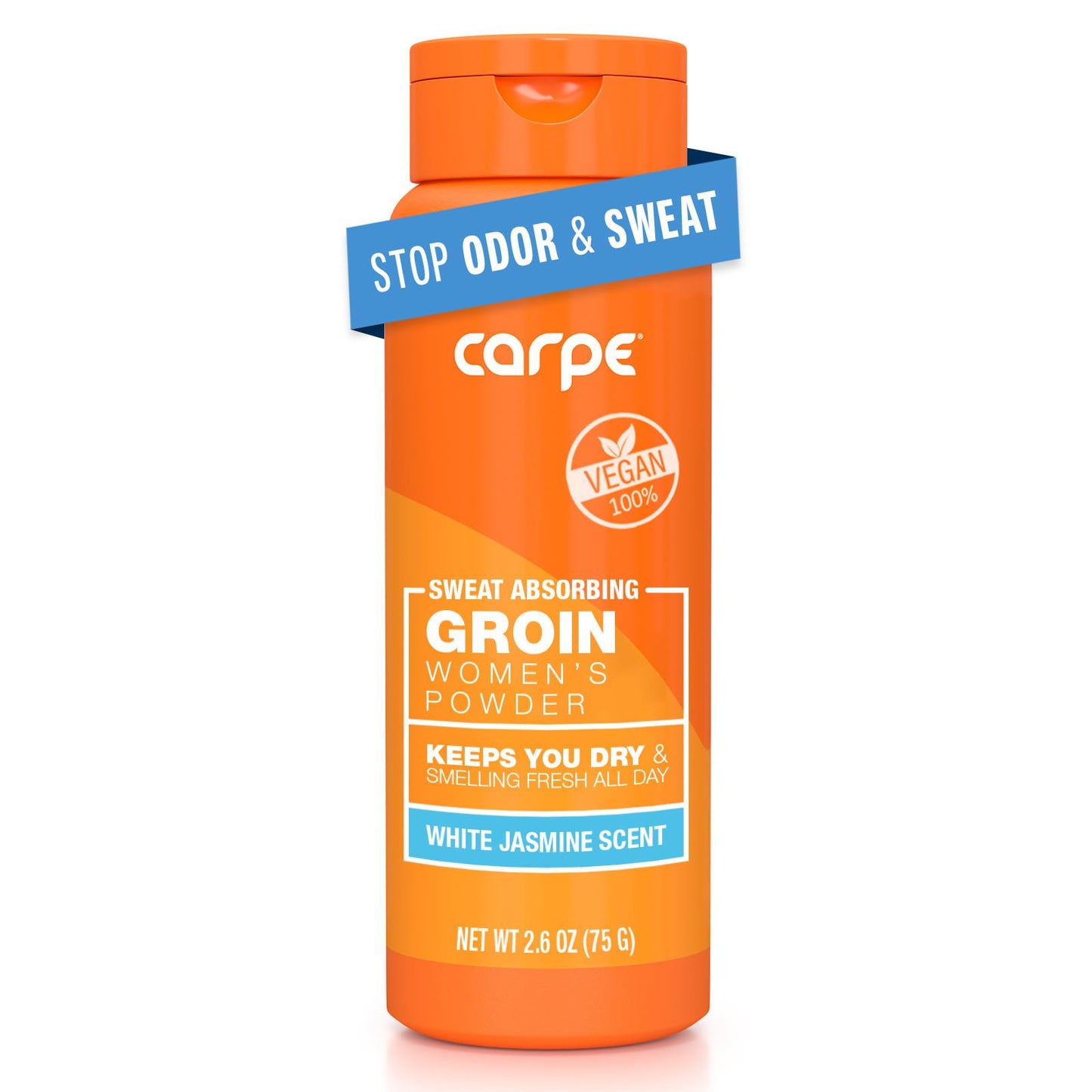 Carpe Sweat Absorbing Talc-Free Body Powder for Women, Anti-Chafing and Safe for Feminine Areas, White Jasmine Scent