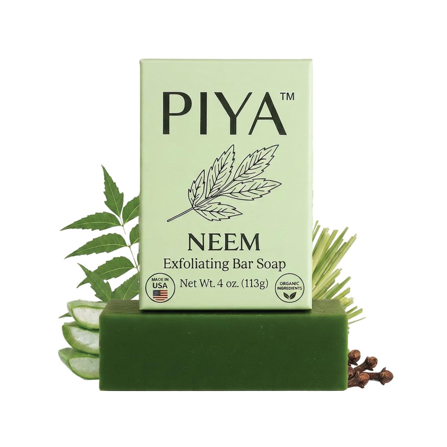 Piya Neem Exfoliating Bar Soap – Purifying Face & Body Cleanser with Neem, Clove, Charcoal and Shea Butter (Pack of 1)