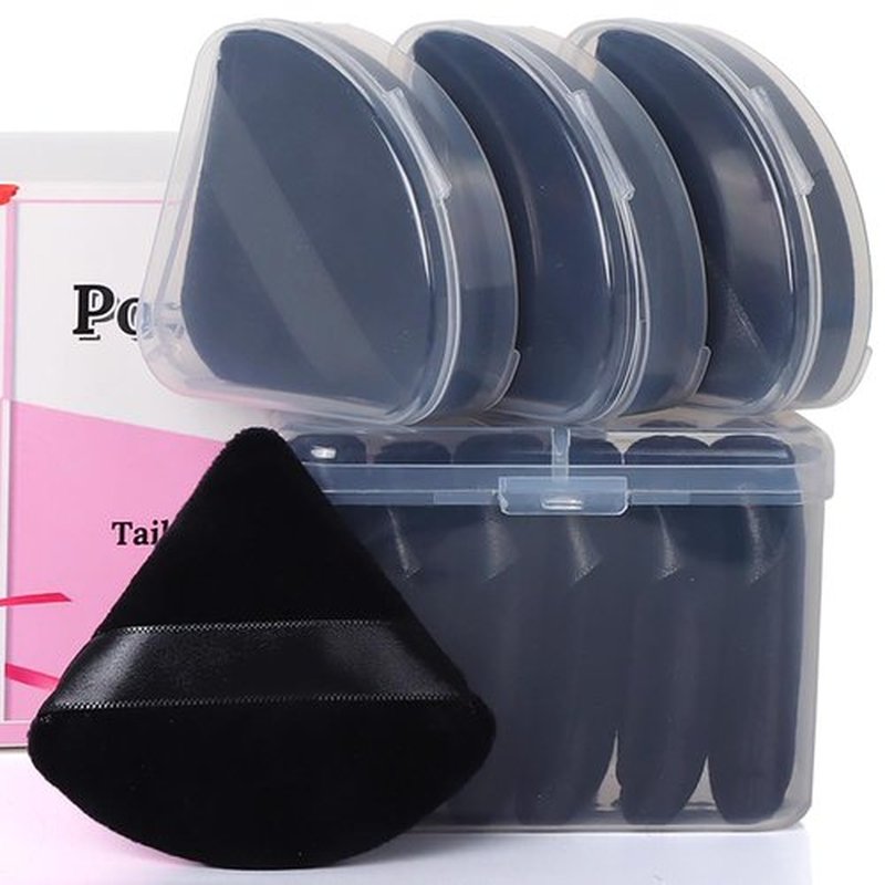 Ocim 10Pcs Triangle Powder Puffs for Face Powder,Soft Velour Makeup Setting Powder Puff with Case,Black