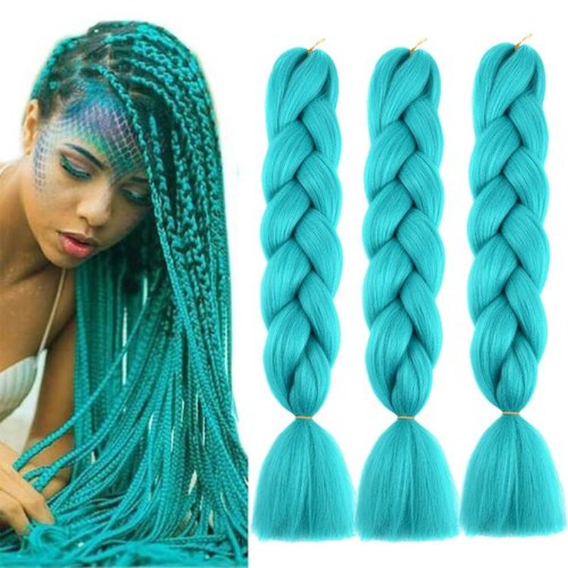 Xiaofeng Colorful Ombre Braiding Hair Extensions 24 Inch 3 Packs High Temperature Jumbo Crochet Braiding Hair for Box Twist Braids (24 Inch (Pack of 3), Cyan)