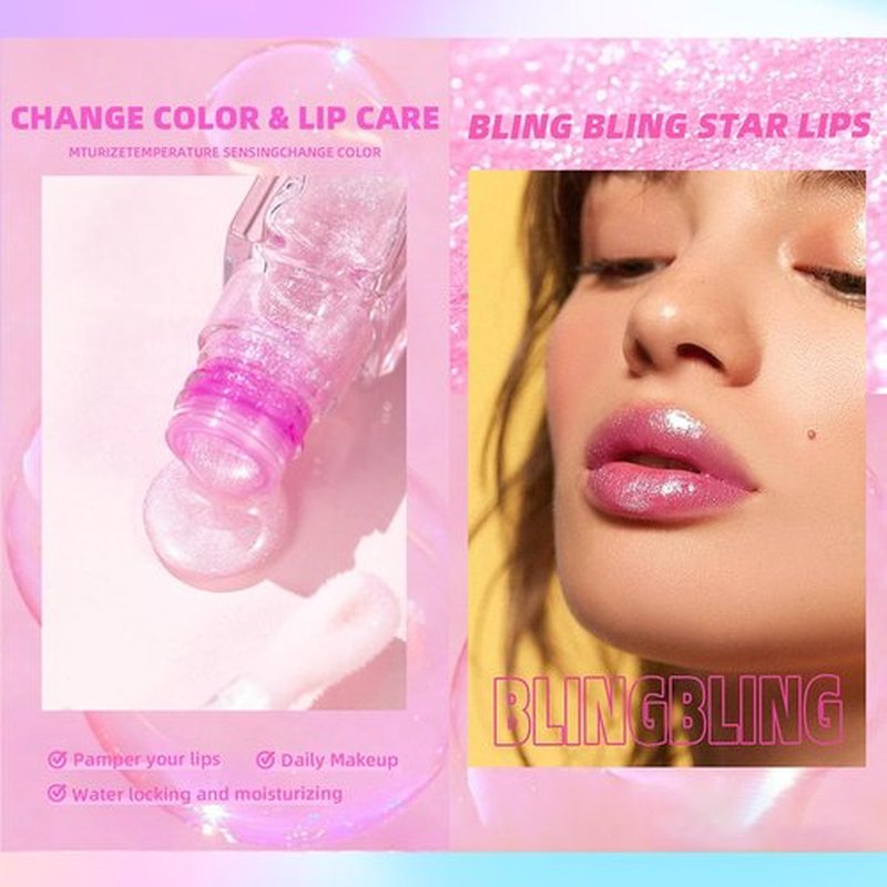 FYEBOO Magic Color Changing Lip Oil Ph, Glitter Lip Gloss, Upgraded Big Brush Head Moisturizing Lip Oil, Color Changing with Temperature, Moisturizing & Sparkling (# 03, 0.3 Oz)