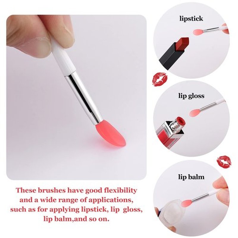 20 Pcs Silicone Lip Brush Covers and Lip Brushes for Lipsticks, Lip Gloss, Lip Balm and Other Cream Makeup Products (Pink, White)