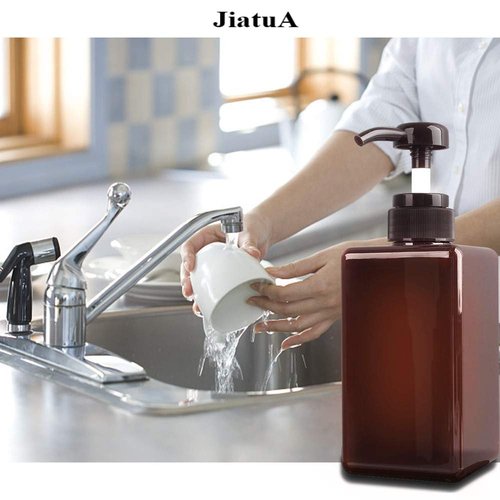 Pump Bottle, Refillable Plastic Empty Lotion Soap Dispenser Liquid Container for Bathroom Shampoo and Body Wash, 15oz/450ml Amber 2 Pack