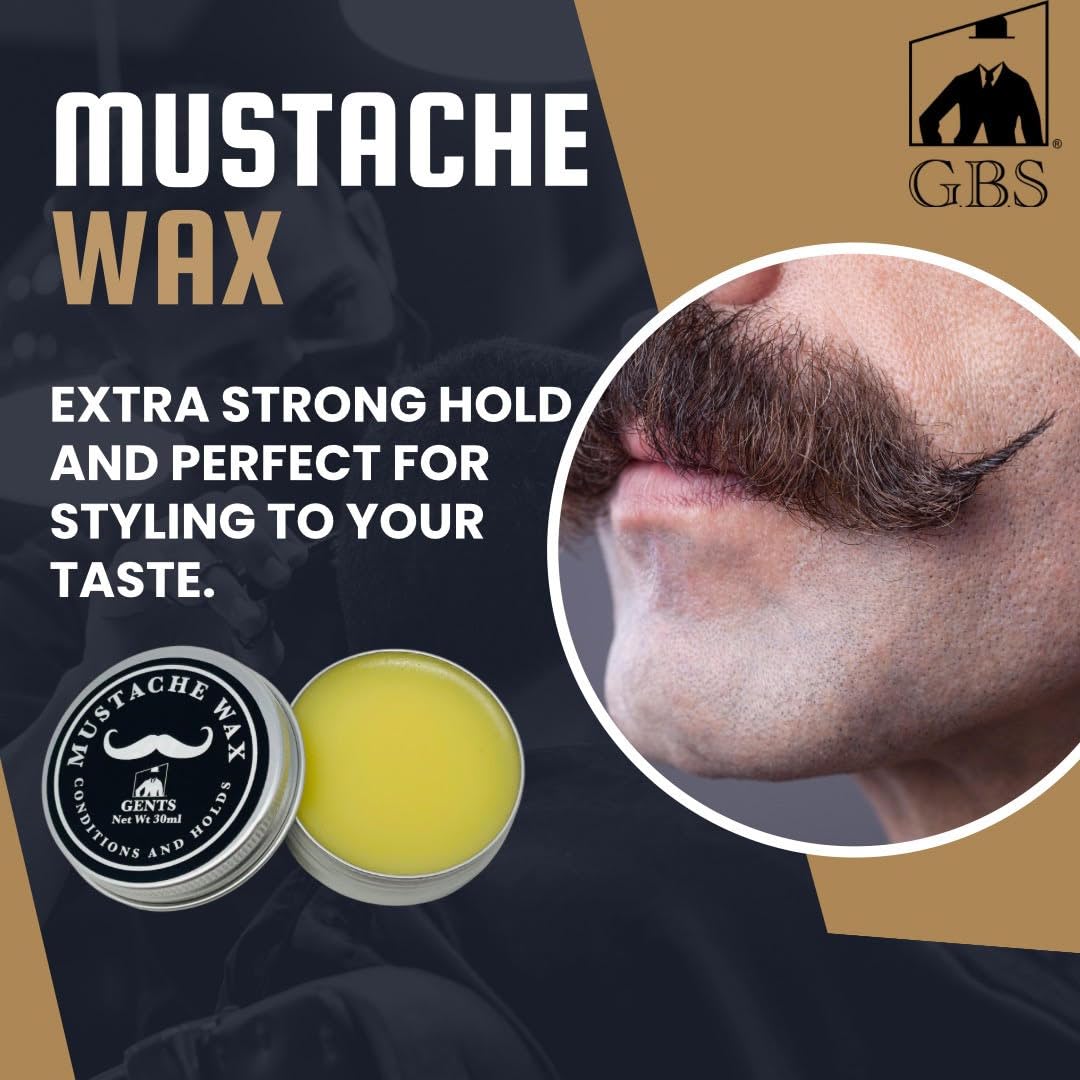 Gents Unscented Mustache Wax Kit – Extra Strong Hold, Fragrance Free – Includes Handmade Mustache Comb, Trimming Scissors & Black Beard Filler Pen