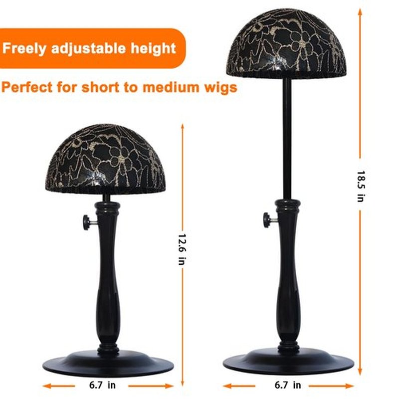 Wig Stand 1PC Iron Base Adjustable Height (12.6-18.5Inch) Wig Head Stands Portable Non-Slip Sturdy Wig Holder Stands Travel Wig Stand for All Wigs(Black)