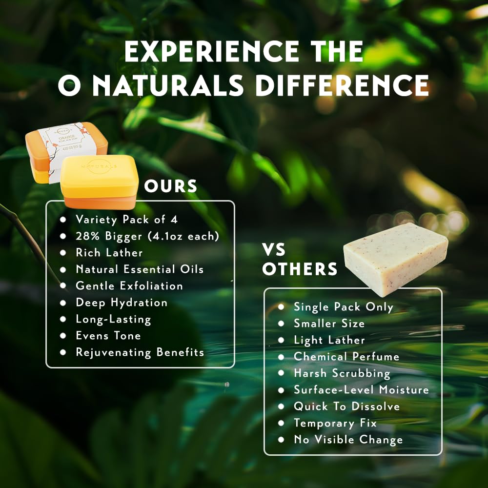 O NATURALS 100% Natural Bar Kojic Acid Soap - Gift Set - Organic Ingredients & Essential Oils - Spa Gifts for Women & Men, Body Wash - 4PC Turmeric - Mothers Day Gifts