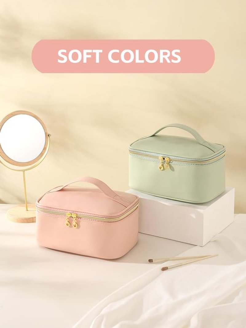 KITENROM Extral Large Makeup Bag Portable Cosmetic Bags for Women Zipper Pouch for Purse Make Up Case with Detachable Divider Toiletry Organization Waterproof Pink