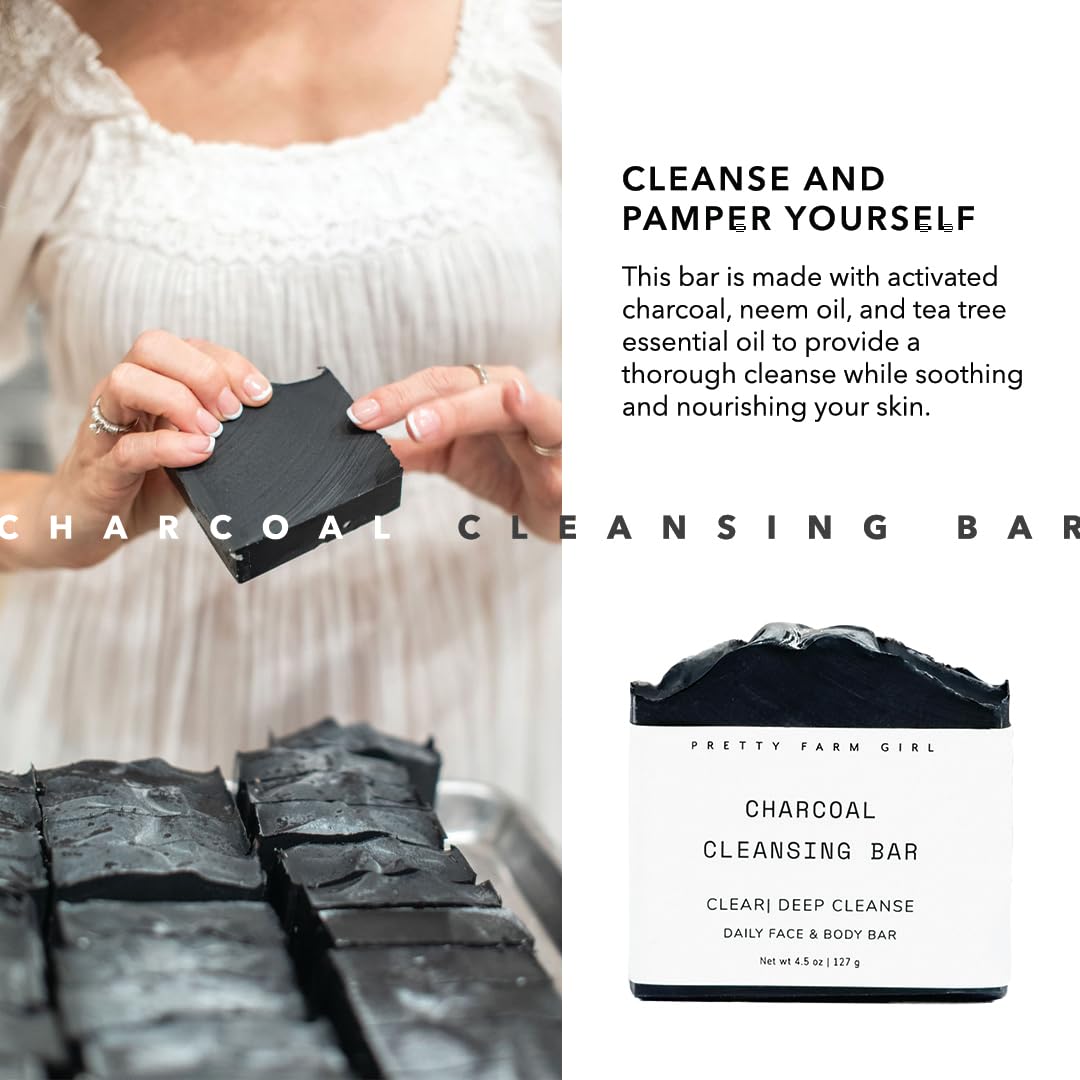 Pretty farm girl Charcoal Beef Tallow Soap & Goat Milk Soap – Clear & Deep Cleanse Natural Soap with Activated Charcoal – Handmade Organic Soap Bar for Acne & Oily Skin – Fragrance Free Bar Soap