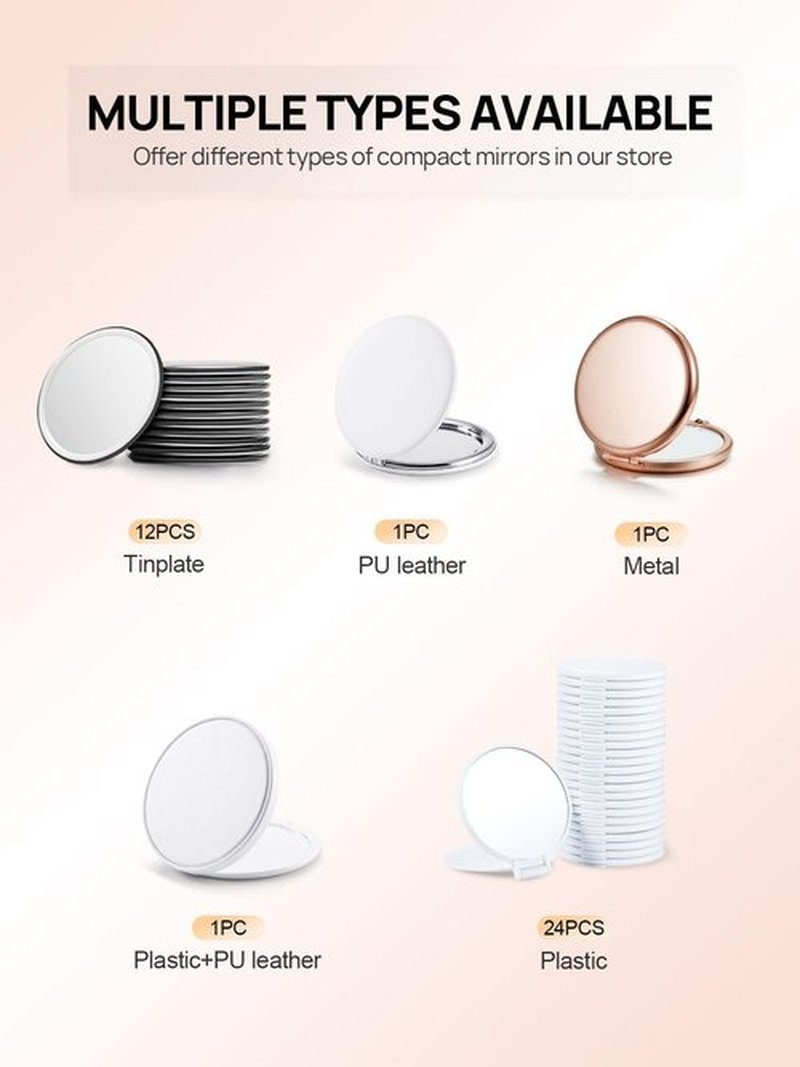 Getinbulk Compact Mirror for Purse, Pack of 6 Double-Sided 1X/2X Magnifying Round Metal Pocket Makeup Mirrors (Round, Pink Marshmallow)