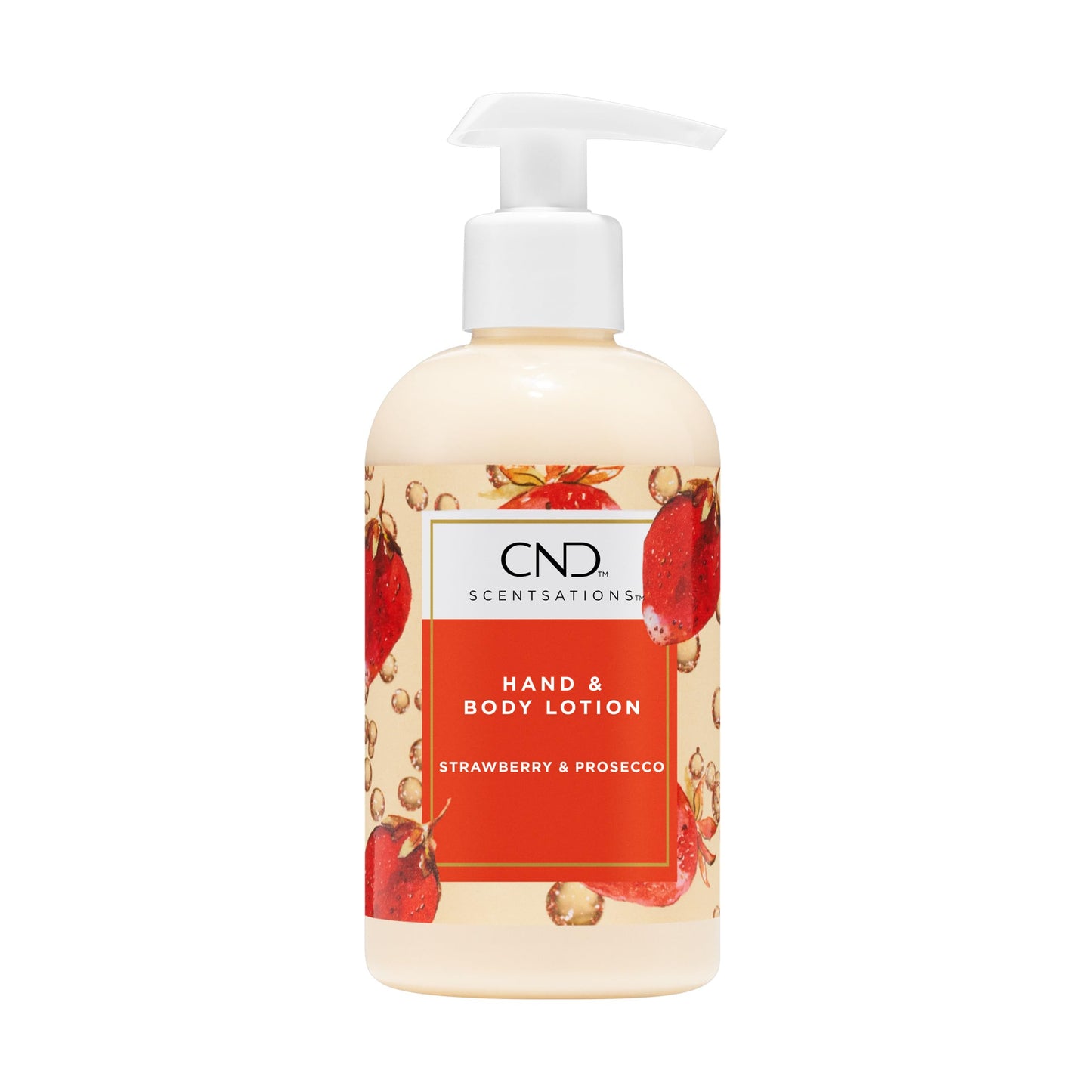 CND Scentsations Hand & Body Lotion, Deep Moisturizing and Hydrating Formula for Dry Damaged Skin, Dermatologically Tested, Strawberry & Prosecco, 8.3 fl. oz