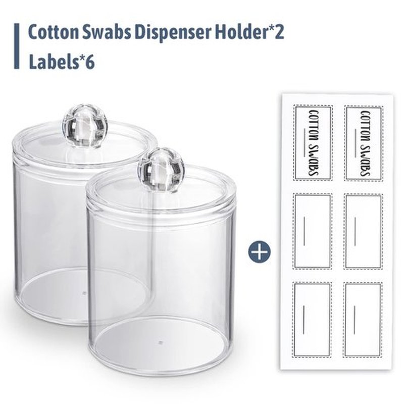 1600 Count Cotton Swabs plus 2 Clear Dispenser Holder - Eco-Friendly, Biodegradable Original Natural Cotton Buds for Ears, Hygiene, Beauty Care - Double Round Tips & Thick Cotton & Sturdy Bamboo Stick