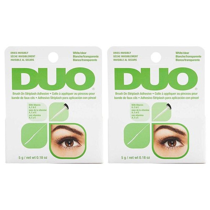 DUO Brush-On Strip Lash Adhesive with Vitamins A, C & E - Clear, Non-Irritating, Fast-Drying Lash Glue, Safe for Sensitive Eyes and Skin, for False Lashes, 0.18 oz, 2-Pack