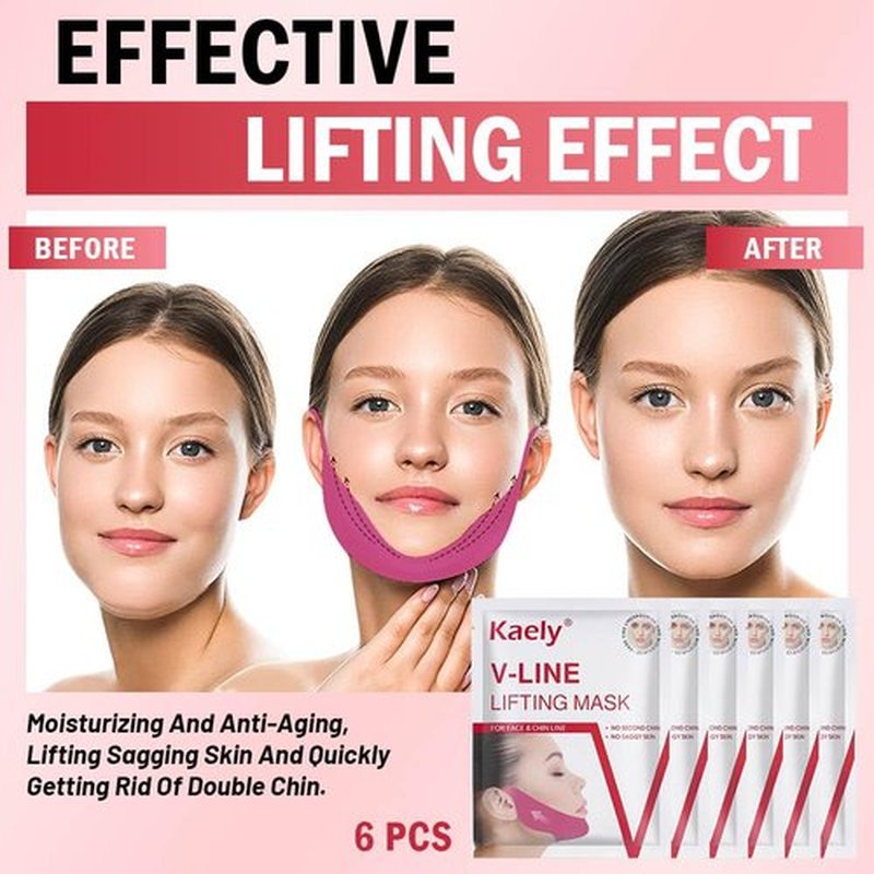Kaely NEW 6Pcs Red V Line Lifting Mask,V Line Chin Strap,V Shaped Contouring Face Mask with Collagen,Hydrating Anti-aging,Small Size