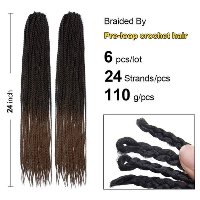 KGBFASS Box Braids Crochet Hair Extensions Ombre Brown Long Pre-looped Goddess Braiding Crochet Hair 24inch Synthetic Medium 3X Box Braiding Hair for Black Women(1B/30#)