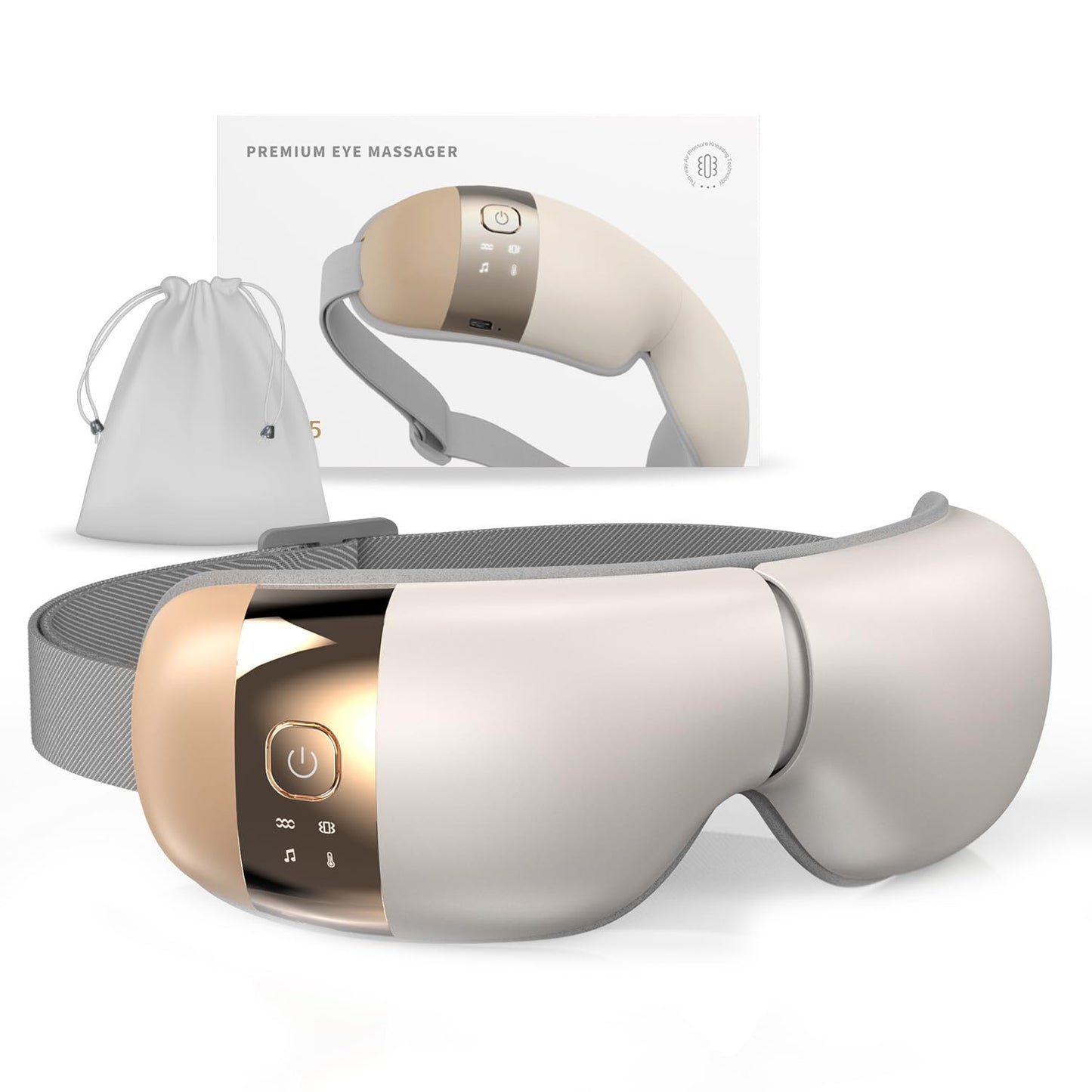 HuBDIC HubiCare Eye Massager with Heat, Heated Air Pressure Eye Mask for Migraines with Music, Smart Migraine Massager Reduce Dry Eyes Improve Sleep, Birthday Gifts for Women Men Mom Dad (Beige)