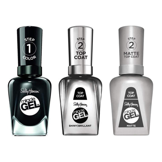 Sally Hansen Miracle Gel Nail Polish - Onyx-pected #849 with Shiny & Matte Top Coat Trio