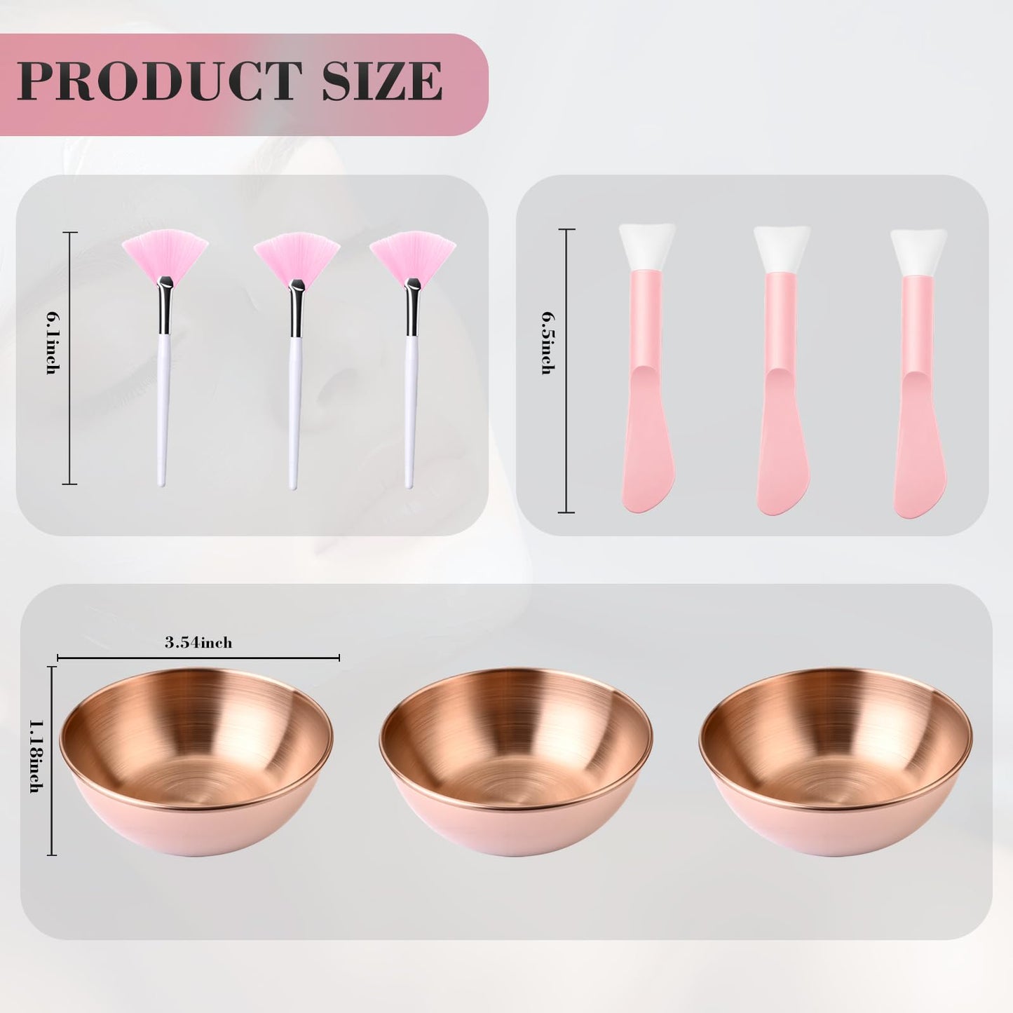YBSAHLYY 9Pcs Esthetician Supplies kit - 3 Mask Mixing Bowls , 3 Fan Esthetician Brushes & 3 Mask Brushes for Sleepover & Spa Night Celebrations (Rose Gold)
