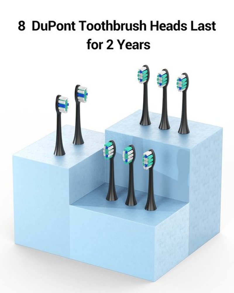 Rtauys Electric Toothbrush for Adults and Kids, Wireless Rechargeable Tooth Brush with 8 Replacement Heads, One Charge for 120 Days, 5 Modes Toothbrush with Travel Case, Black