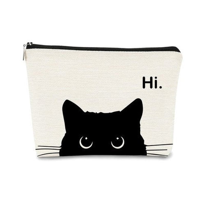 BARPERY Cat Makeup Bag,Cute Makeup Bag,Cat Lover Gifts For Women,Black Cat Gifts,Hi Cat Kitty Kitten Cats Cosmetic Bag Zipper Travel Toiletry Bag,Teen Girl Gifts,Cat Purse，Birthday Gift