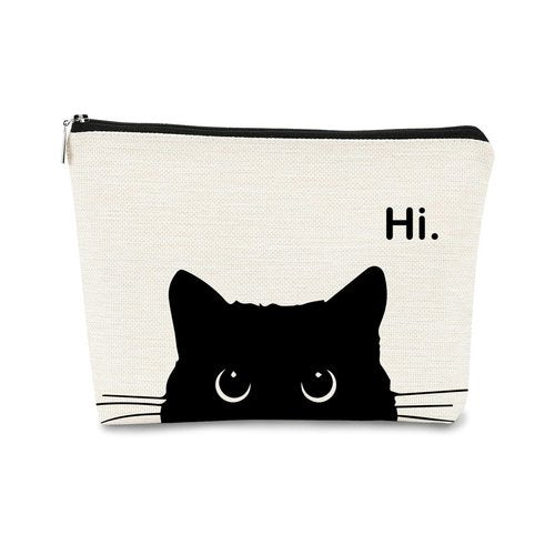 BARPERY Cat Makeup Bag,Cute Makeup Bag,Cat Lover Gifts For Women,Black Cat Gifts,Hi Cat Kitty Kitten Cats Cosmetic Bag Zipper Travel Toiletry Bag,Teen Girl Gifts,Cat Purse，Birthday Gift